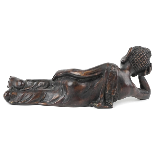 1370 - Bronzed figure of Mahaparinirvana buddha, 41.5cm wide