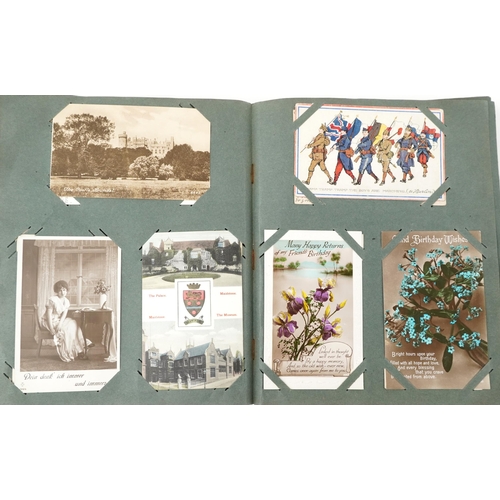 1731 - Early 20th century and later postcards arranged in an album, some real photographic, including Hampt... 