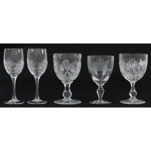 1165 - Glassware with boxes comprising a pair of Edinburgh Crystal wine glasses, Royal Brierly and Caithnes... 