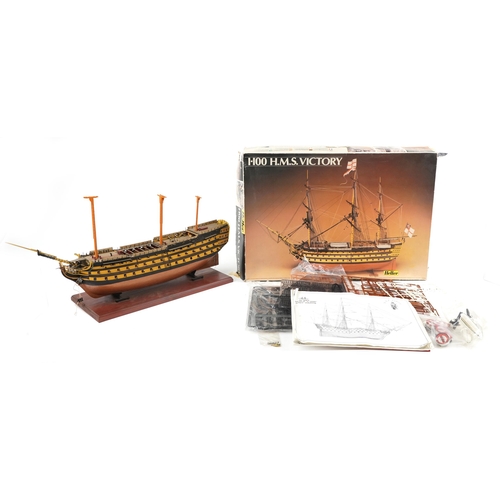 1481 - Two Heller model boats with boxes comprising HMS Victory and Le Soleil Royal