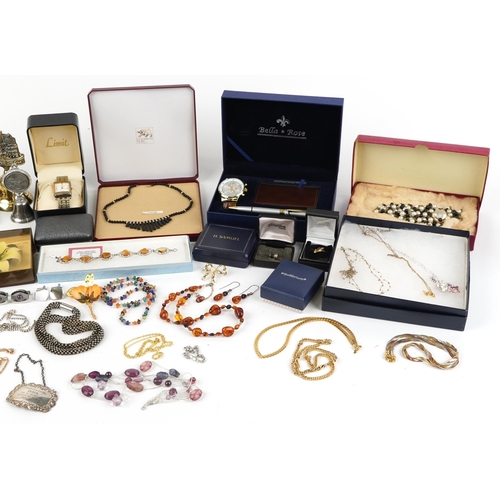 2774 - Vintage and later costume jewellery and objects including hardstone necklaces, jewelled brooches and... 