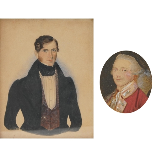 245 - Two early 19th century hand painted portrait miniatures housed in rosewood frames including an oval ... 