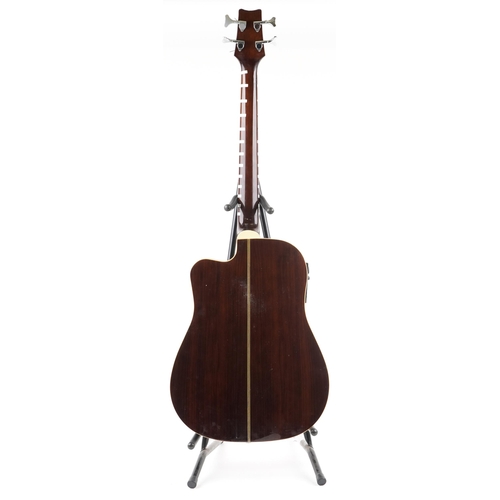 1198 - Challenge four string semi acoustic bass guitar, model AB203CE-N, 111cm in length