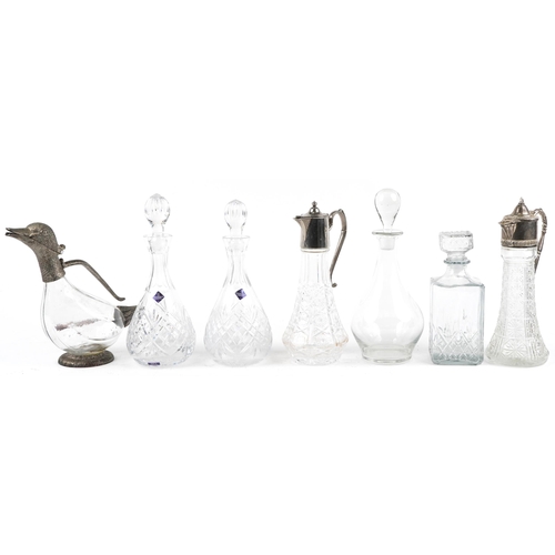 1393 - Glass decanters and claret jugs including a pair of Edinburgh Crystal decanters and a claret jug in ... 