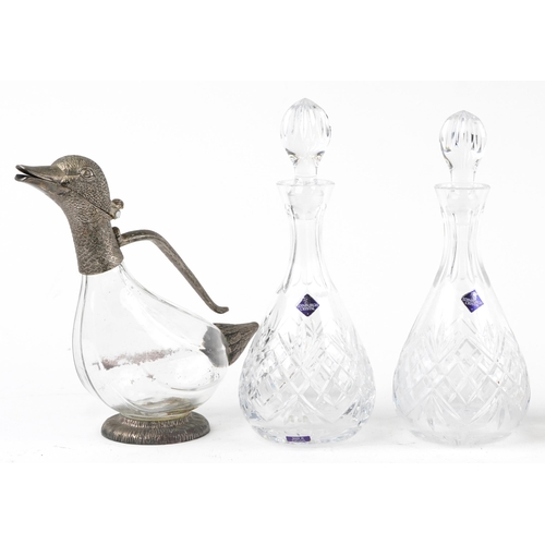 1393 - Glass decanters and claret jugs including a pair of Edinburgh Crystal decanters and a claret jug in ... 