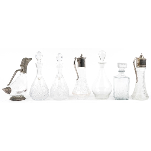 1393 - Glass decanters and claret jugs including a pair of Edinburgh Crystal decanters and a claret jug in ... 