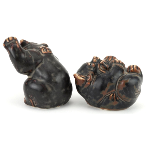 116 - Knud Kyhn for Royal Copenhagen, two mid century Danish bear cubs having mottled brown glazes, number... 