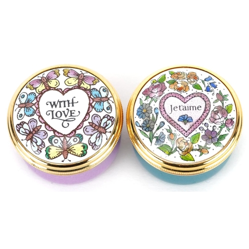 1158 - Two Halcyon Days enamelled trinket boxes with boxes