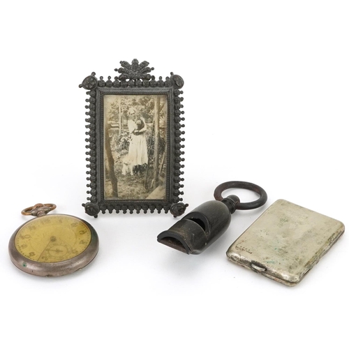 539 - 19th century and later sundry items including 800 grade silver pocket watch and horn whistle, the la... 