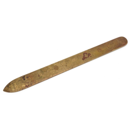 464 - David Andersen, Mid century Norwegian brass Christiana letter opener, 25.5cm in length