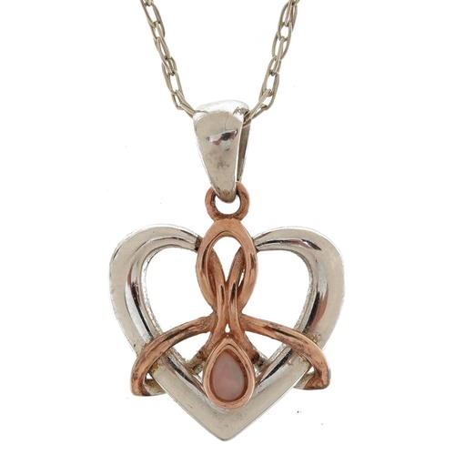 2119 - Dwynwen Clogau, Welsh silver and gold pendant set with an opal on a silver necklace, with box, 2.1cm... 