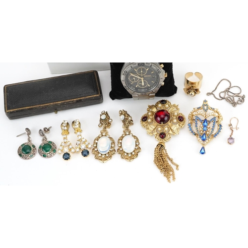 2792 - Vintage and later costume jewellery including jewelled brooches and earrings and a Seiko Titanium wr... 