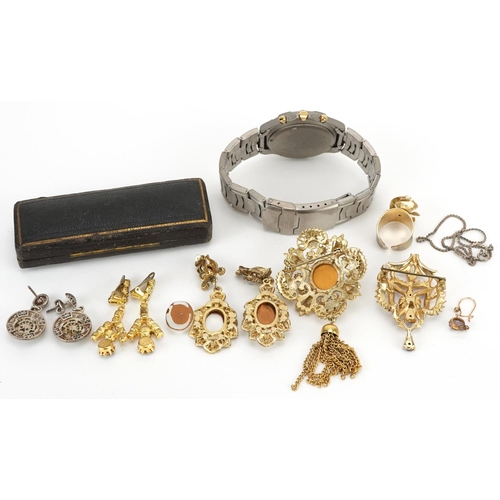 2792 - Vintage and later costume jewellery including jewelled brooches and earrings and a Seiko Titanium wr... 