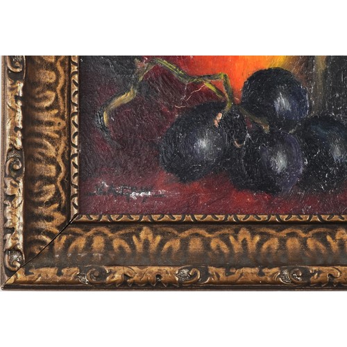 1378 - Still life fruit and vessels, three oil on boards, signed F Collins, T H Walker and V A Gray, each f... 