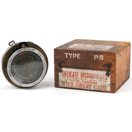 651 - British military World War II compass with case, the compass with Air Ministry plaque ref 6A/0.726, ... 