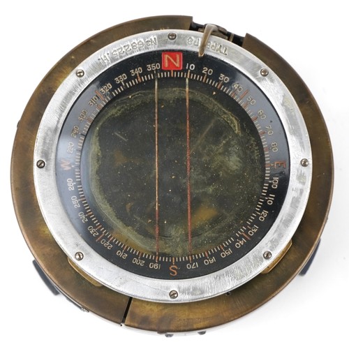 651 - British military World War II compass with case, the compass with Air Ministry plaque ref 6A/0.726, ... 