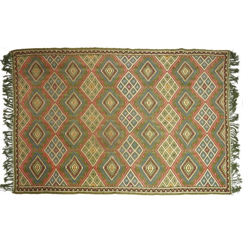 1107 - Rectangular Turkish Kilim green ground rug, 250cm x 155cm