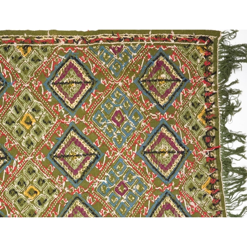 1107 - Rectangular Turkish Kilim green ground rug, 250cm x 155cm