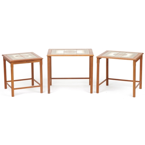 1011 - Nest of three mid century Danish teak occasional tables with inset tiled tops, the largest 48cm H x ... 