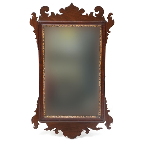 1112 - George III carved mahogany pier mirror with gilt mount, 65cm x 39.5cm