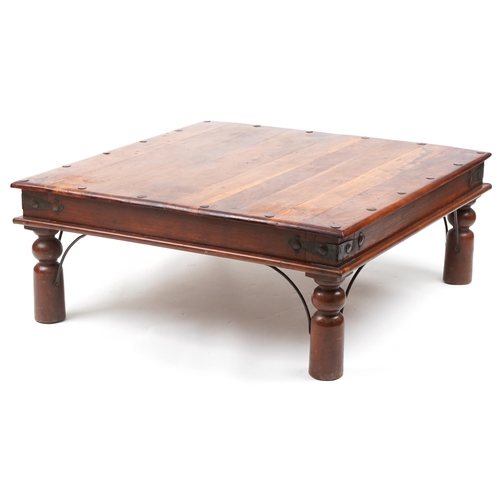 1037 - Mexican pine coffee table with square top, 41cm H x 102cm W x 102cm D