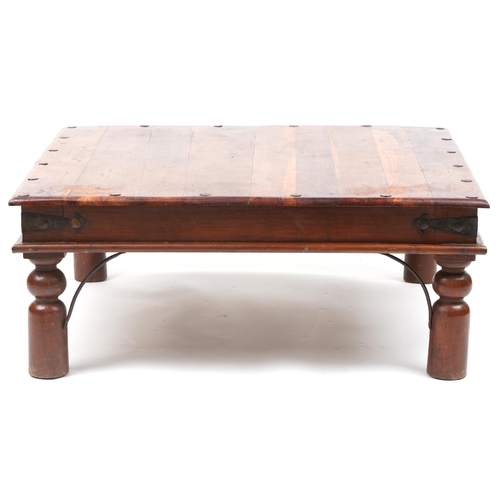 1037 - Mexican pine coffee table with square top, 41cm H x 102cm W x 102cm D