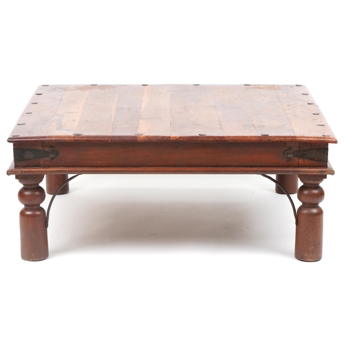 1037 - Mexican pine coffee table with square top, 41cm H x 102cm W x 102cm D