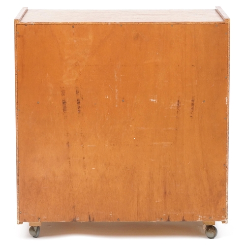 1021 - Mid century teak two door side cupboard with fitted interior, 65cm H x 61cm W x 36cm D