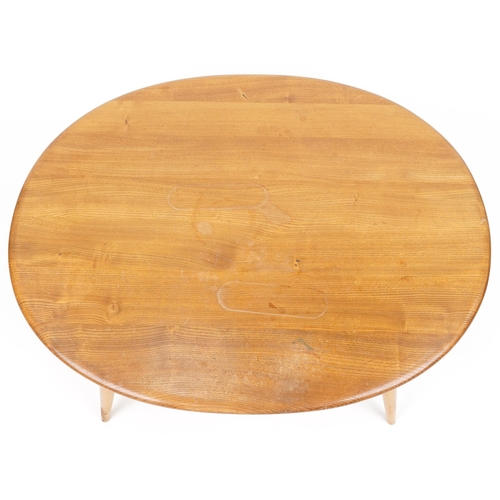 1001 - Ercol light elm coffee table with oval top, 44cm H x 99cm W x 82cm D