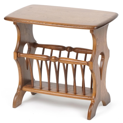 1022 - Ercol elm occasional table with magazine rack, 50cm H x 54cm W x 36cm D