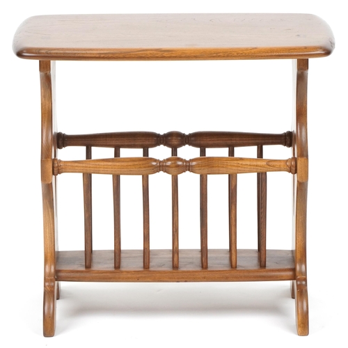 1022 - Ercol elm occasional table with magazine rack, 50cm H x 54cm W x 36cm D