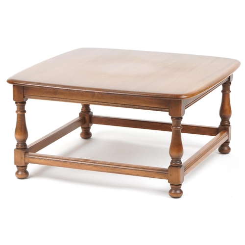 1010 - Ercol elm coffee table with square top, 38cm high x 75cm square