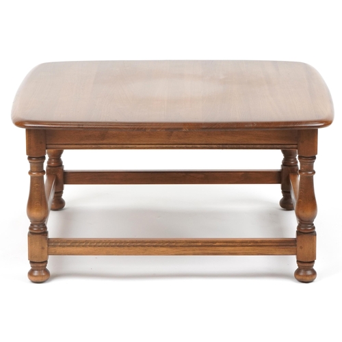 1010 - Ercol elm coffee table with square top, 38cm high x 75cm square