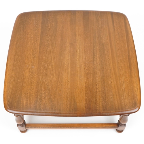 1010 - Ercol elm coffee table with square top, 38cm high x 75cm square