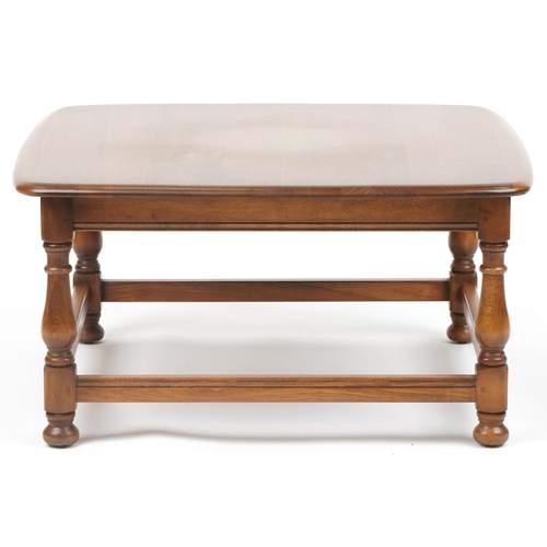 1010 - Ercol elm coffee table with square top, 38cm high x 75cm square