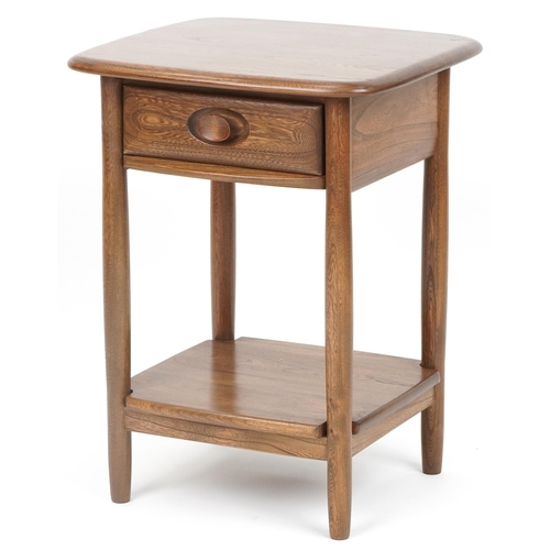 1006 - Ercol elm nightstand fitted with frieze drawer and under tier, 65.5cm H x 49.5cm W x 45cm D