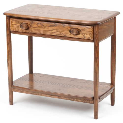 1004 - Ercol elm console table fitted with frieze drawer and under tier, 72.5cm H x 79cm W x 41cm D