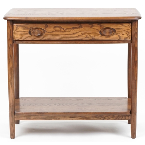 1004 - Ercol elm console table fitted with frieze drawer and under tier, 72.5cm H x 79cm W x 41cm D