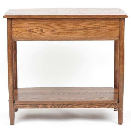 1004 - Ercol elm console table fitted with frieze drawer and under tier, 72.5cm H x 79cm W x 41cm D