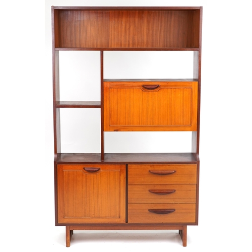 1020 - Mid century Stonehill teak room divider fitted with an arrangement of cupboards and drawers, 177cm H... 