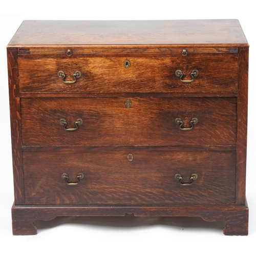 1013 - Georgian oak three drawer chest with brushing slide on bracket feet, 81cm H x 93.5cm W x 50cm D