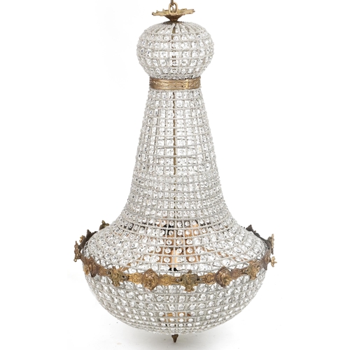 1087 - Large ornate chandelier with gilt brass mounts, approximately 115cm high x 60cm in diameter