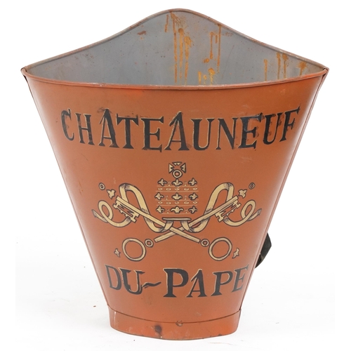 1073 - Chateauneuf du Pape painted tin advertising grape pickers hod/bucket, 62cm high