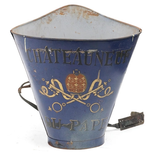 1057 - Chateauneuf du Pape painted tin advertising grape pickers hod/bucket, 62cm high