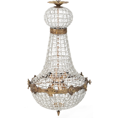 1092 - Ornate chandelier with brass mounts, 75cm high