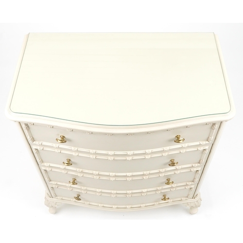 1040 - French style cream four drawer chest with serpentine front on cabriole legs, 90cm H x 78cm W x 47.5c... 