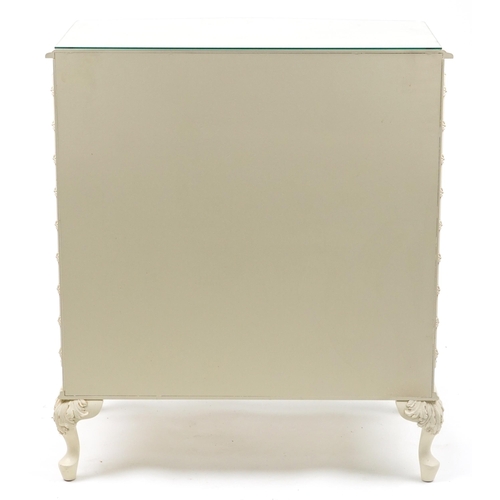 1040 - French style cream four drawer chest with serpentine front on cabriole legs, 90cm H x 78cm W x 47.5c... 