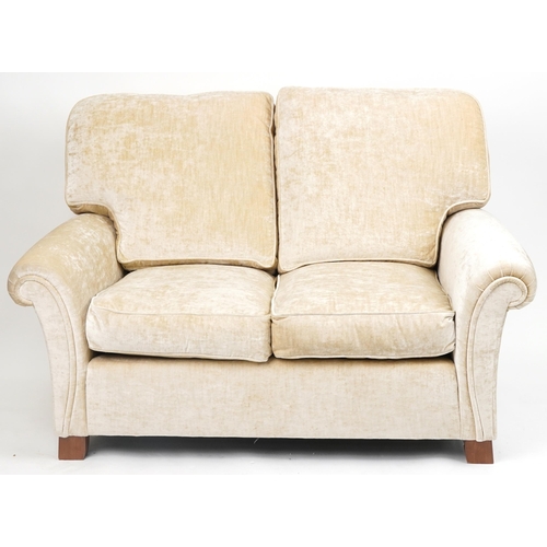 1034 - Contemporary beige upholstered two seater settee, 100cm H x 145cm W x 100cm D