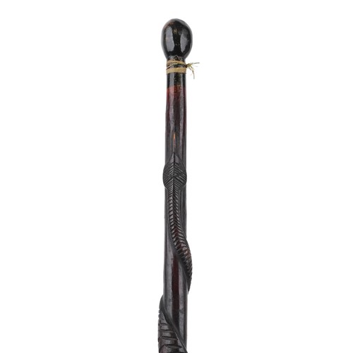 1507 - Rhodesian hardwood walking stick carved with a serpent, 88cm in length