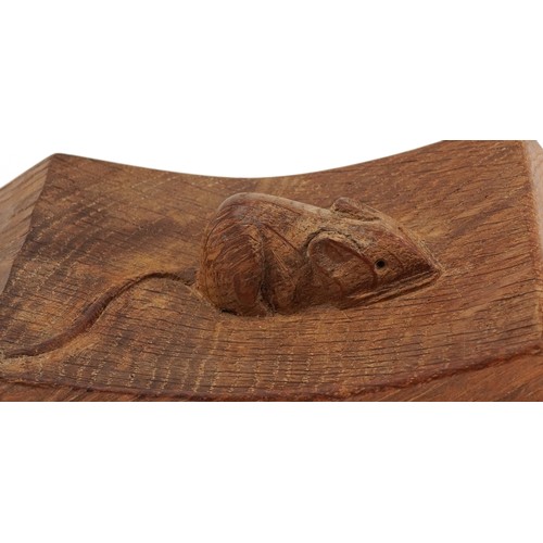 1 - Robert Mouseman Thompson, pair of adzed oak bookends, each carved with signature mouse, each 15cm hi... 